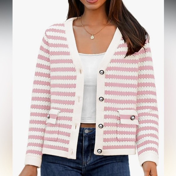 Cardigan Sweaters Long Sleeve V Neck Button Down Knit Spring OpenFront Cropped - Picture 1 of 7